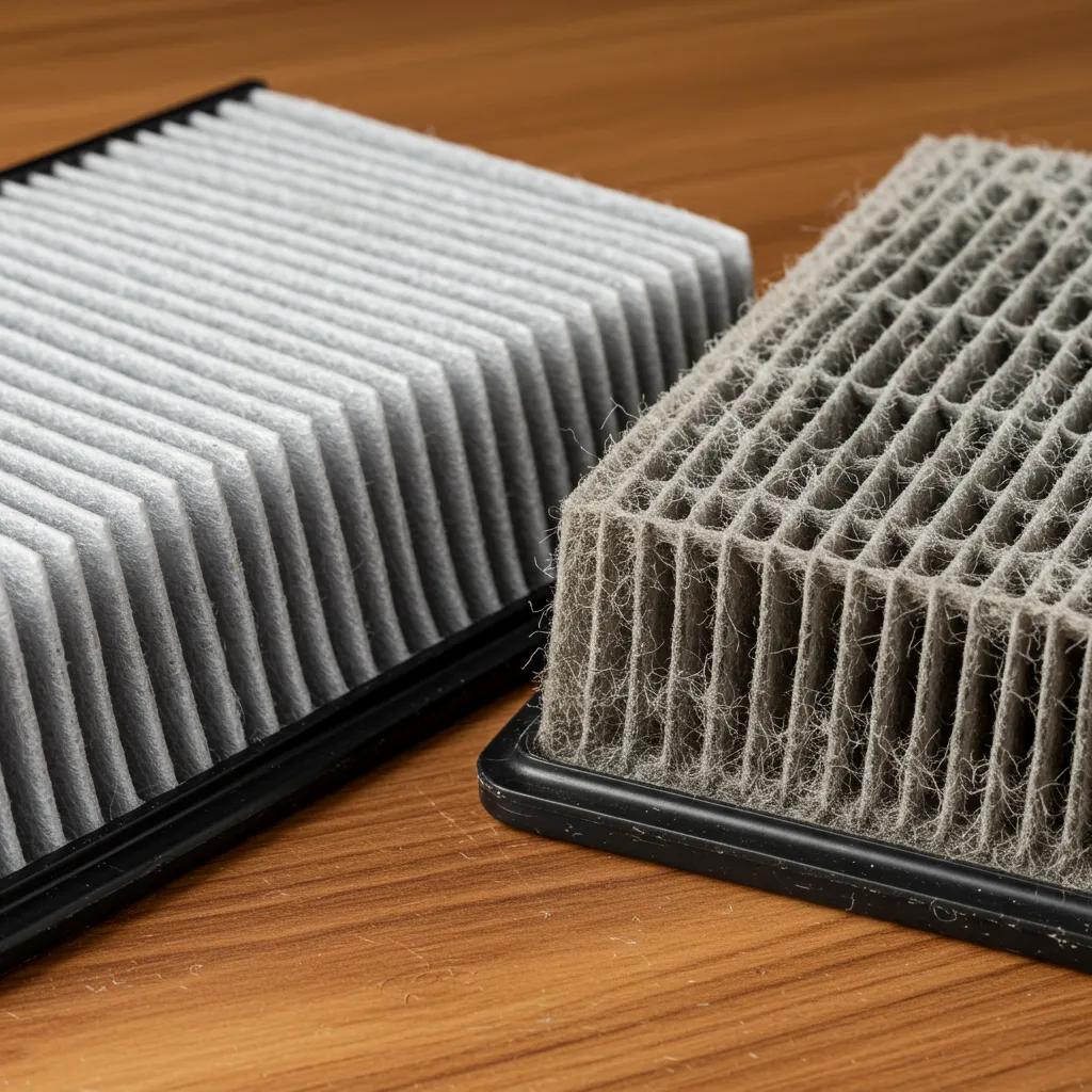 Clean and dirty air filters side by side, demonstrating the importance of regular replacement for air quality